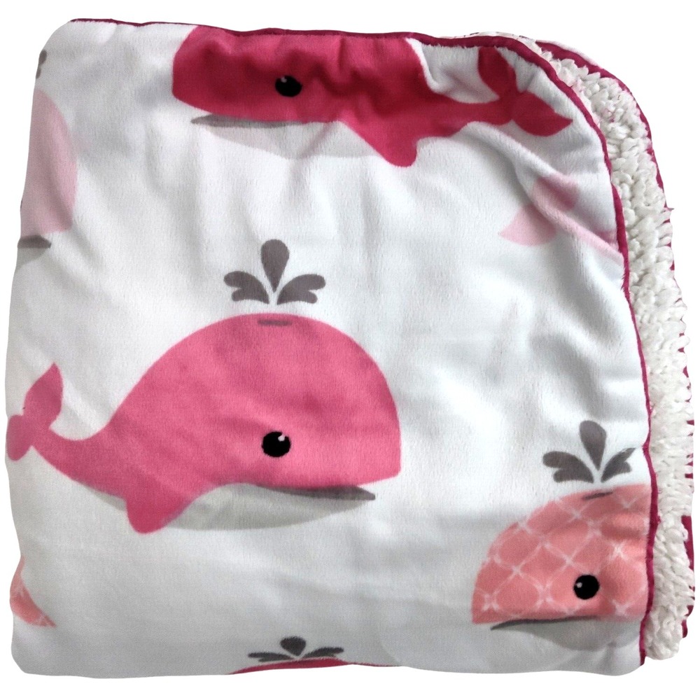 SL Home Fashions White Pink Whale Baby Blanket Sherpa‎ RN: 119741 Girl Plush